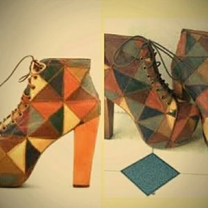 Jeffrey Campbell patch work platform heels